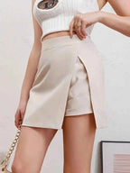 Women's High Waist Mini Skirt - Elegant Textured Fabric with Side Slit