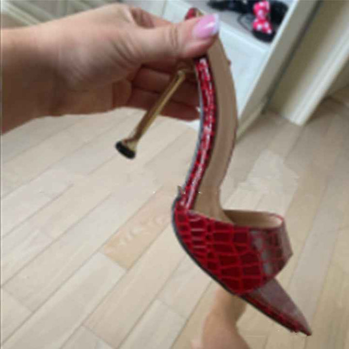 Stiletto Pointed Snake Sandals wine red