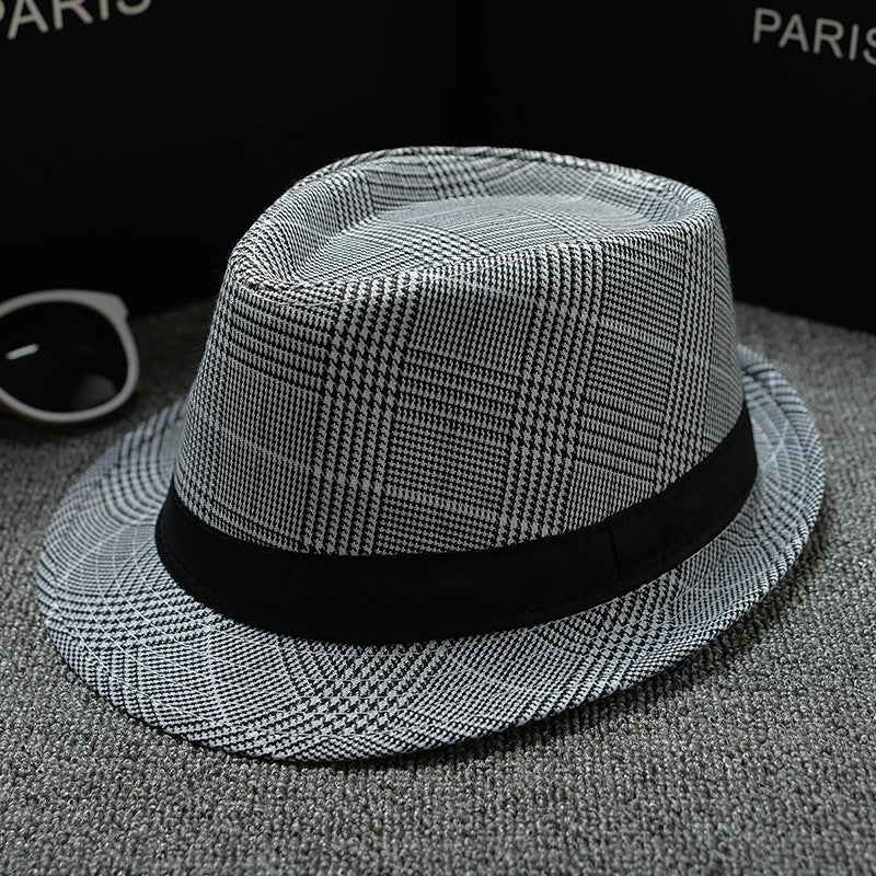 British Houndstooth Sun Hats for Men - Stylish European & American Outdoor Fashion Stripes Black White 58cm