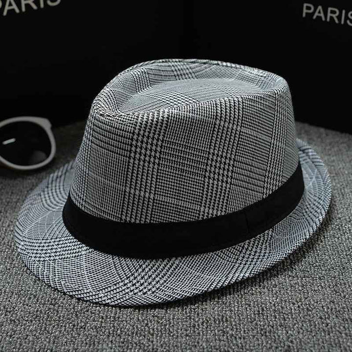 British Houndstooth Sun Hats for Men - Stylish European & American Outdoor Fashion Stripes Black White 58cm