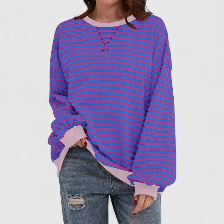 Women's Striped Oversized Sweater with Long Sleeves Purple