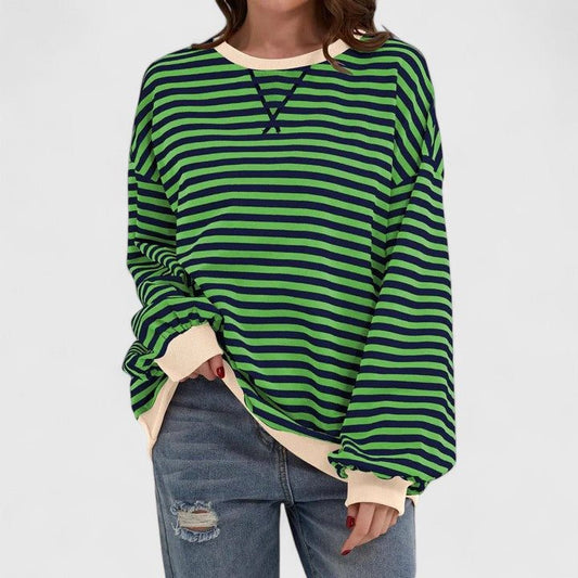 Women's Cotton Oversized Relaxed Fit Ribbed Cuffs Long Sleeve Sweater Green