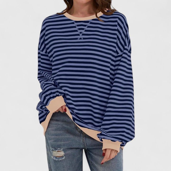 Women's Striped Oversized Sweater with Long Sleeves Blue
