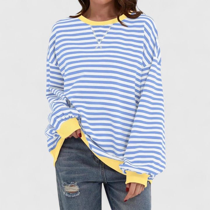 Women's Striped Oversized Sweater with Long Sleeves Light Blue
