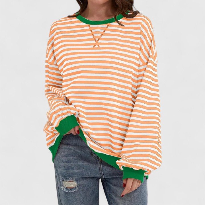 Women's Striped Oversized Sweater with Long Sleeves Light Orange