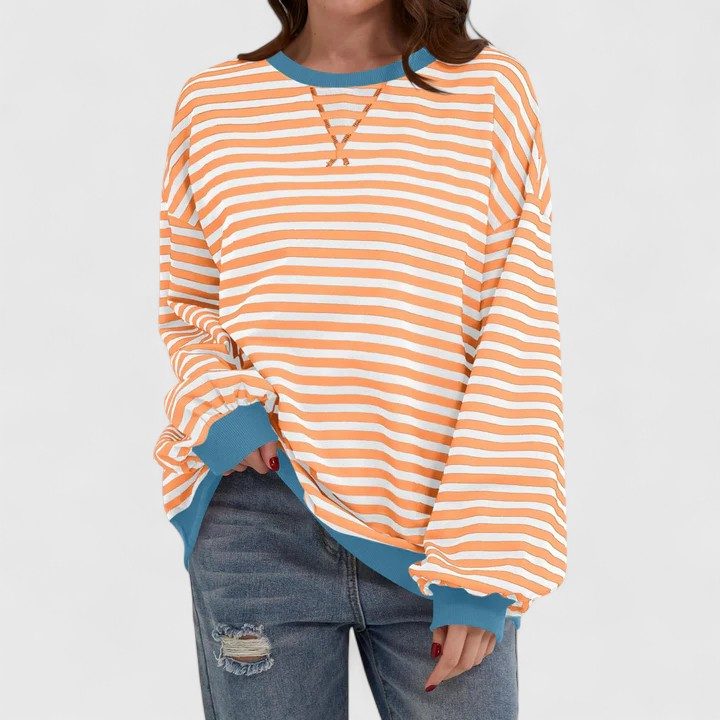 Women's Striped Oversized Sweater with Long Sleeves Orange
