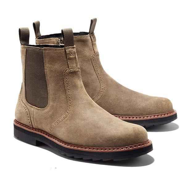 Joey | Men's Chelsea Pull On Ankle Boots Khaki