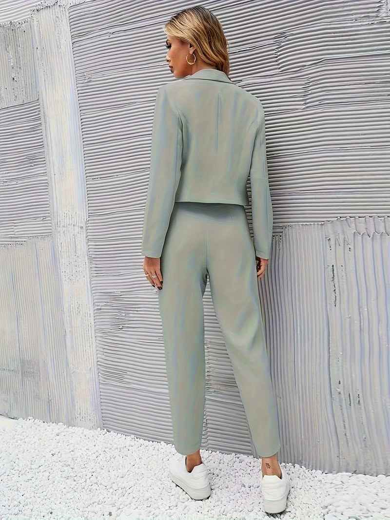 Women's Tailored Blazer Set – Short Blazer & High Waist Slim Fit Pants