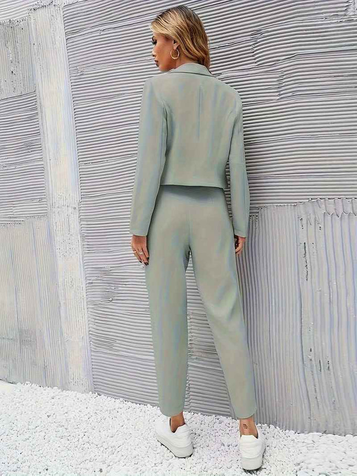 Women's Tailored Blazer Set – Short Blazer & High Waist Slim Fit Pants