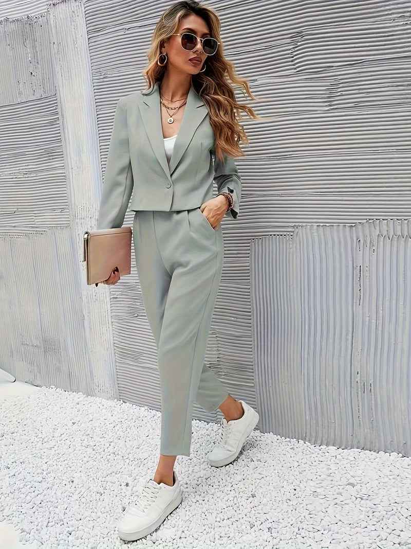 Women's Tailored Blazer Set – Short Blazer & High Waist Slim Fit Pants