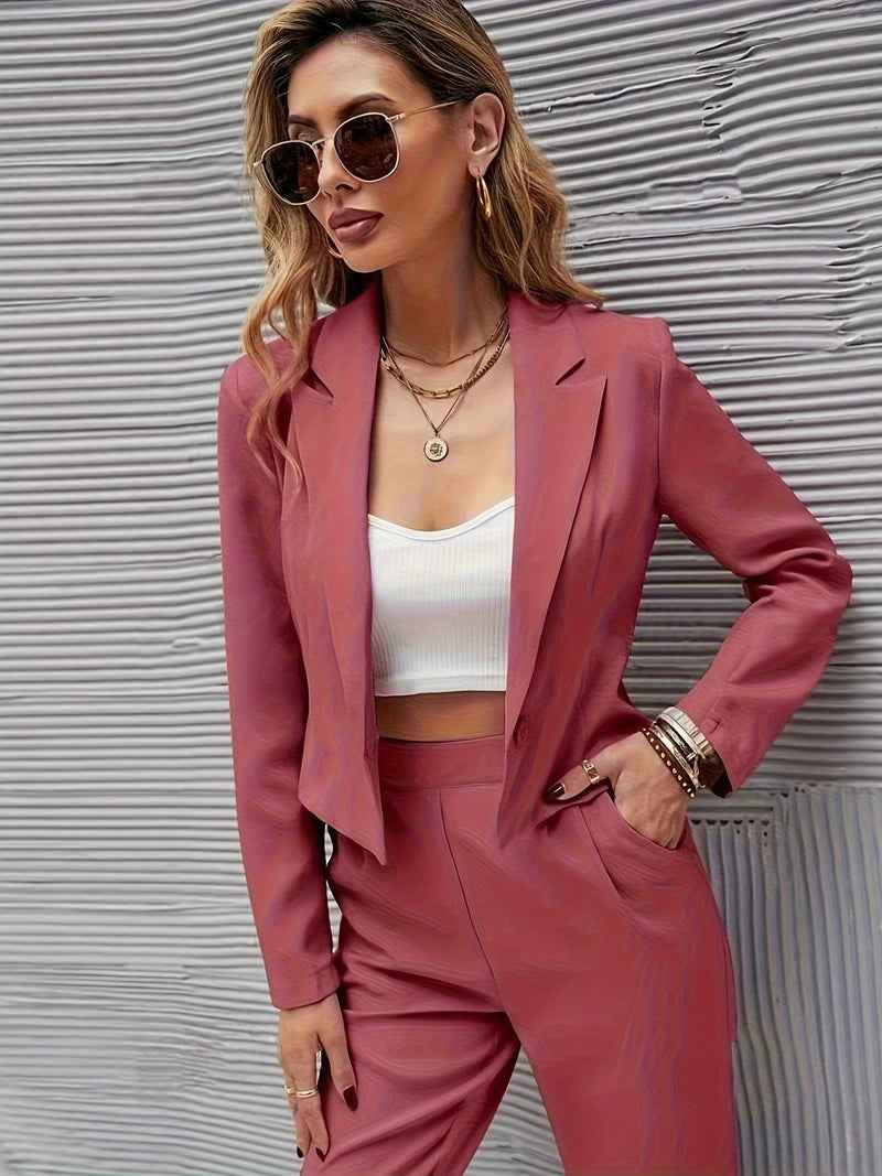 Women's Tailored Blazer Set – Short Blazer & High Waist Slim Fit Pants