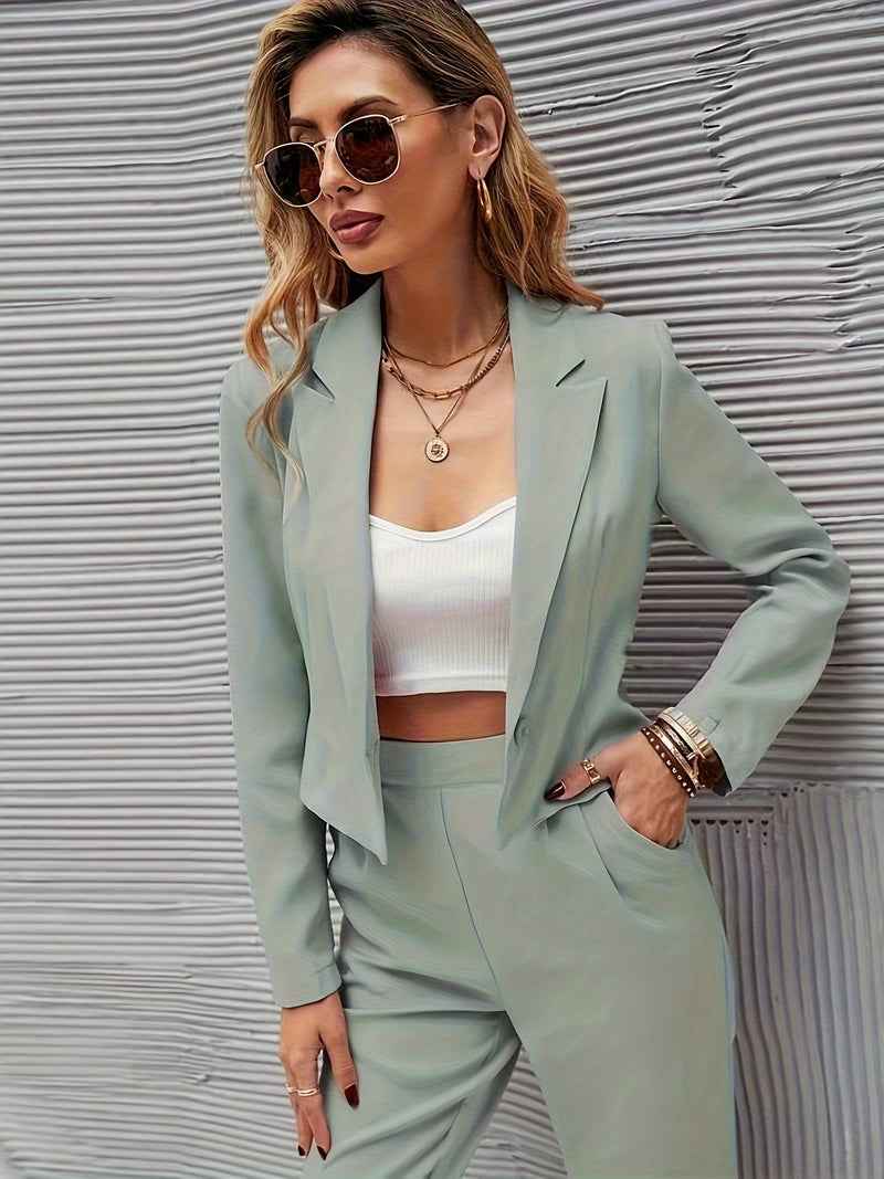 Women's Tailored Blazer Set – Short Blazer & High Waist Slim Fit Pants