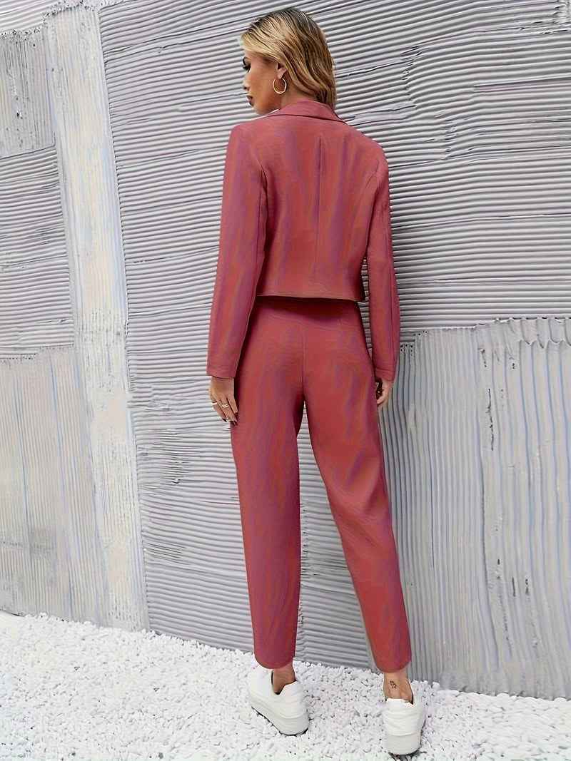 Women's Tailored Blazer Set – Short Blazer & High Waist Slim Fit Pants