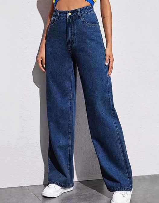 Women's Baggy Jeans - Stylish and Comfortable Fit Dark Blue