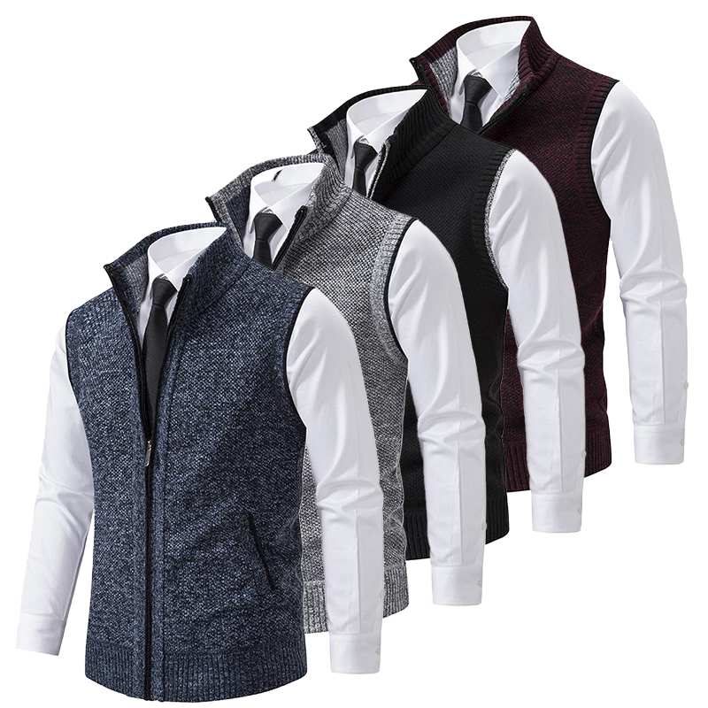 Men's Sleeveless Knitted Sweater Vest - Regular Fit with Zipper - Business Casual Style