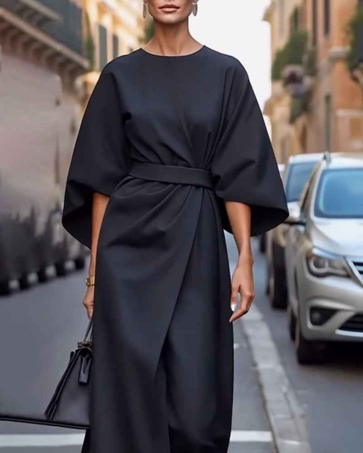 Celestine | Elegant Dress with Lantern Sleeves and Belt