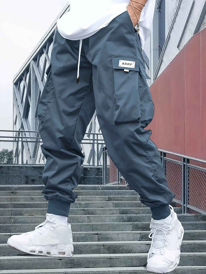 Men's Cargo Joggers – Stylish Streetwear Pants with Pockets and Cuffed Legs Blauw