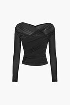 Damen Langarmshirt aus gerafftem Mesh