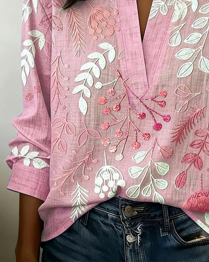 Women's Soft Touch Floral V-Neck Blouse in Pastel Colors