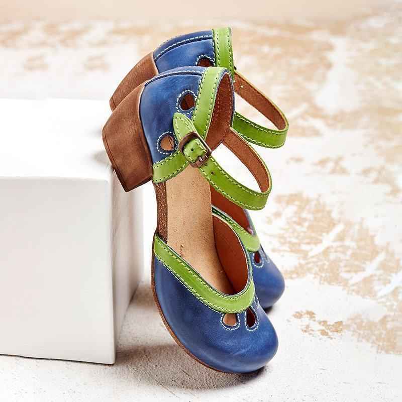 Comfortable Orthopedic Sandals with Low Heel Blue