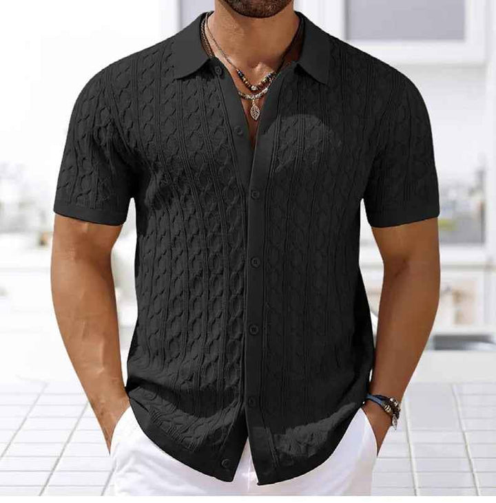 Men's Retro Jacquard Knit Polo - Stylish and Comfortable