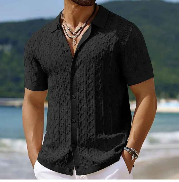 Men's Retro Jacquard Knit Polo - Stylish and Comfortable