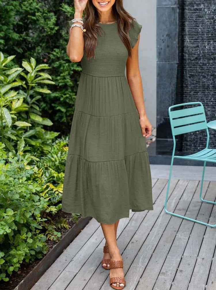 Ronja | Effortless Stylish Flowy Layered Dress Dark Green