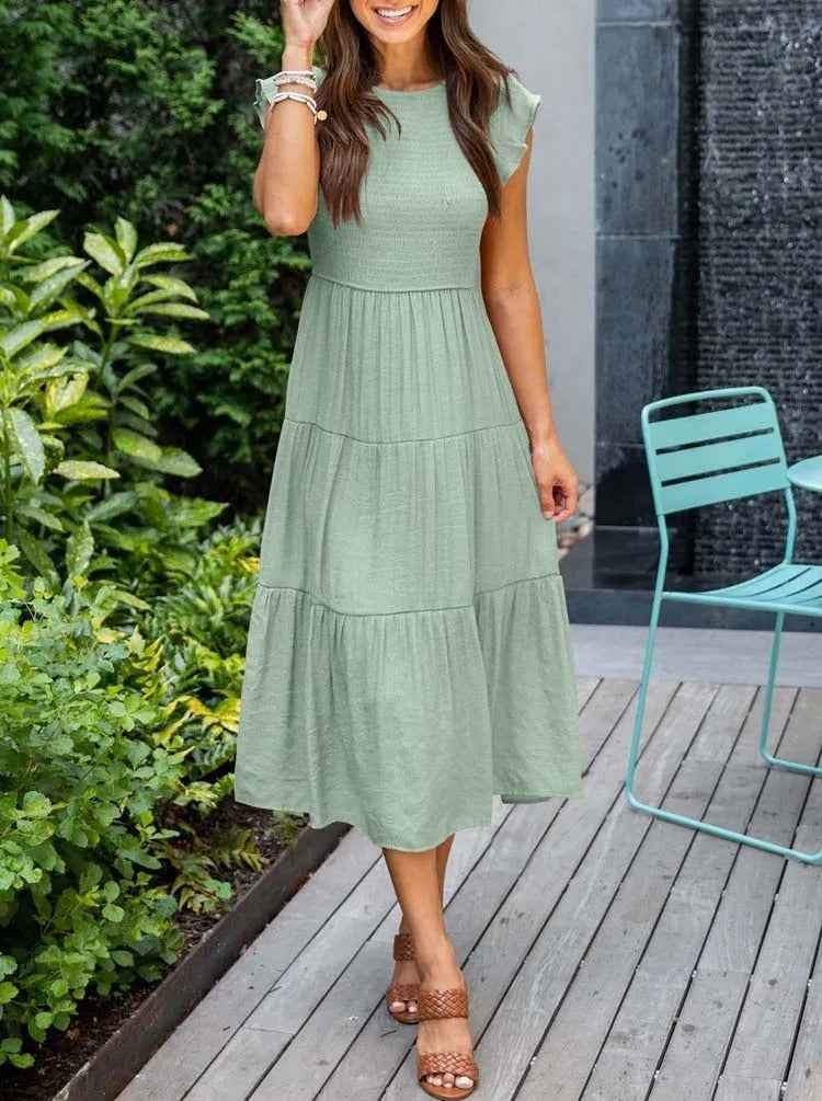 Ronja | Effortless Stylish Flowy Layered Dress Light Green