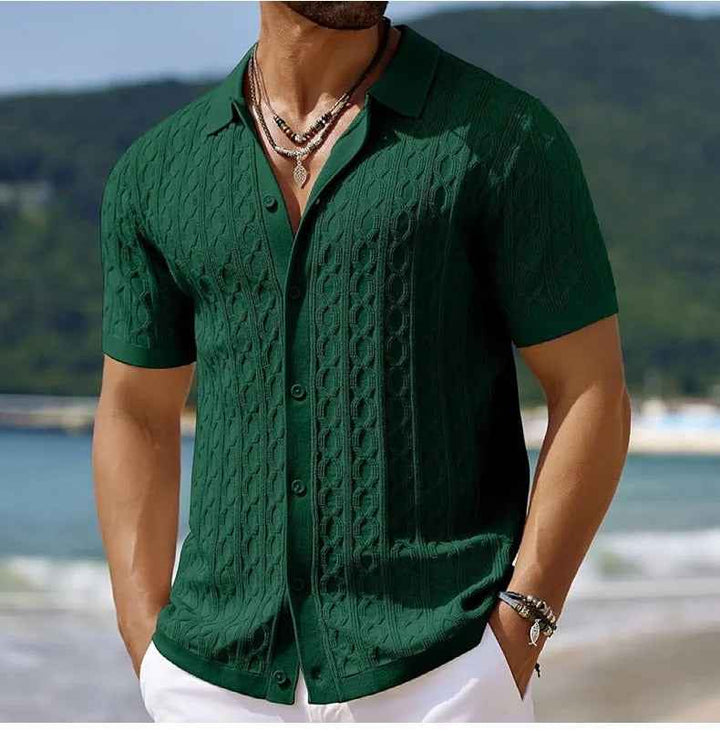 Men's Retro Jacquard Knit Polo - Stylish and Comfortable