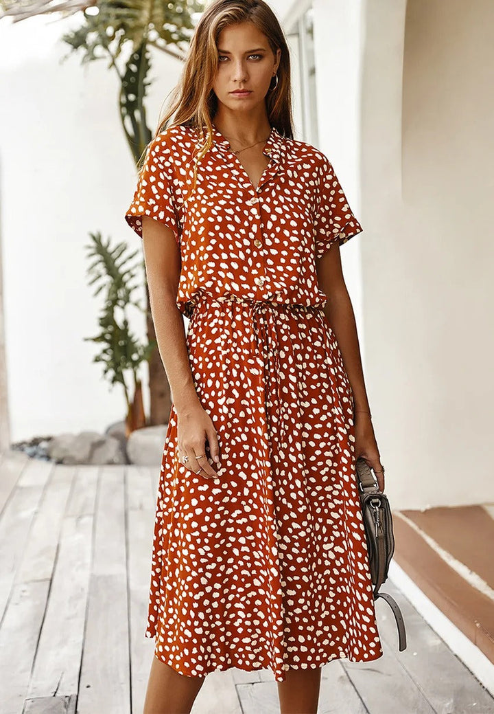 Elegant Lightweight Midi Summer Dress - Comfortable Style for Women Orange Red