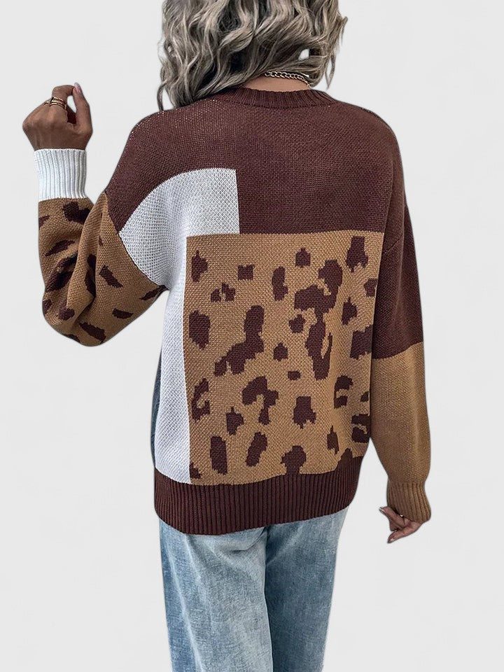 Women's Color-Block Leopard Knit Sweater