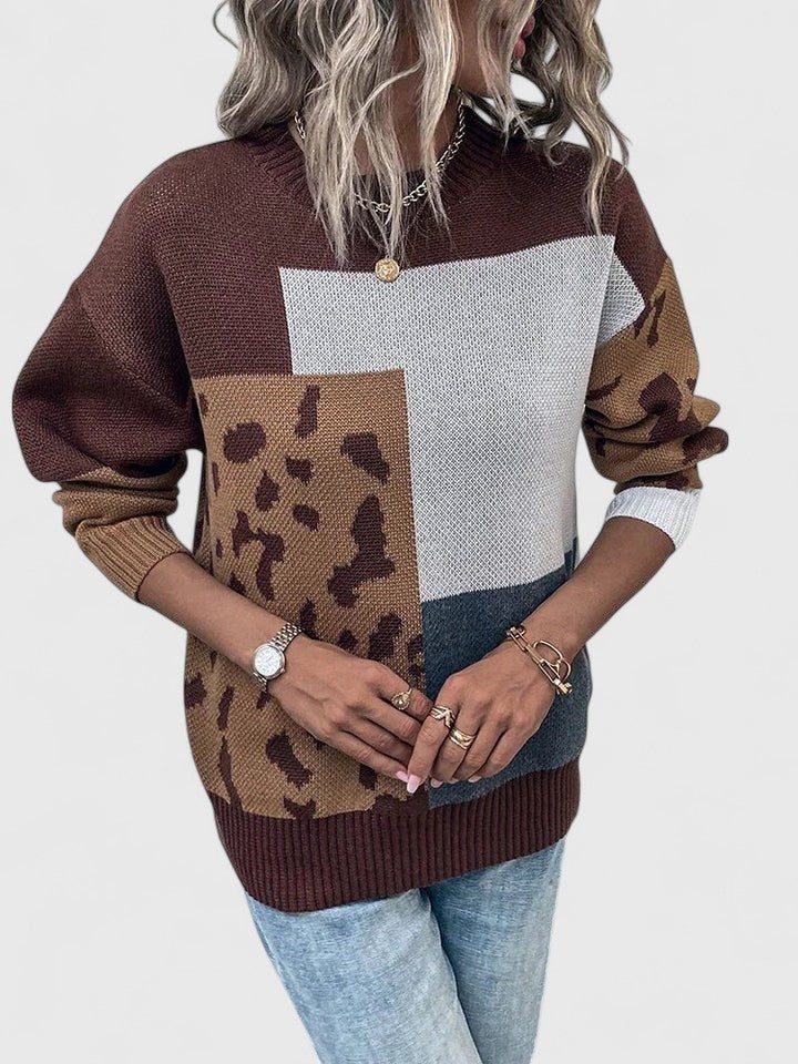 Women's Color-Block Leopard Knit Sweater