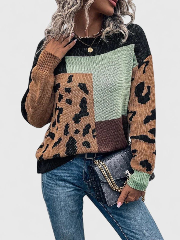 Women's Color-Block Leopard Knit Sweater