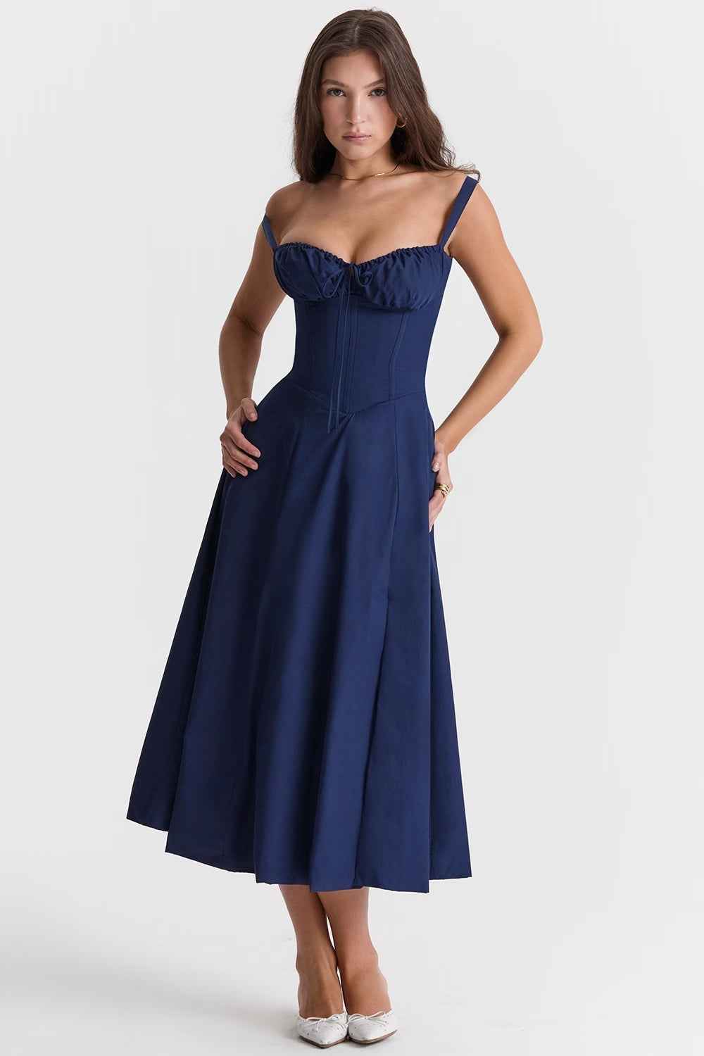 Sally | Spring Dress - Floral Print Party Dress Navy Blue