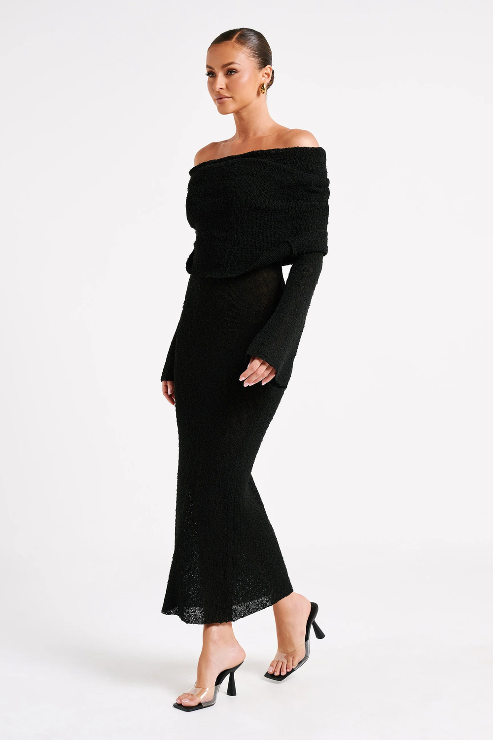 Women's Elegant Off-Shoulder Maxi Dress Black