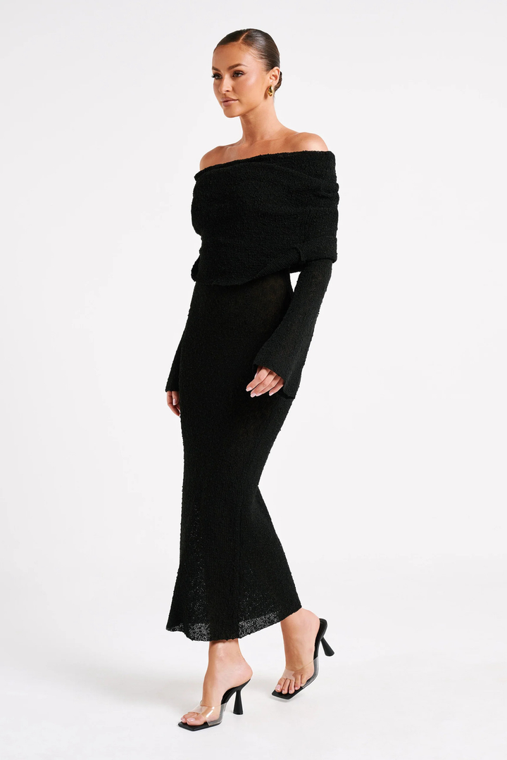 Women's Elegant Off-Shoulder Maxi Dress Black