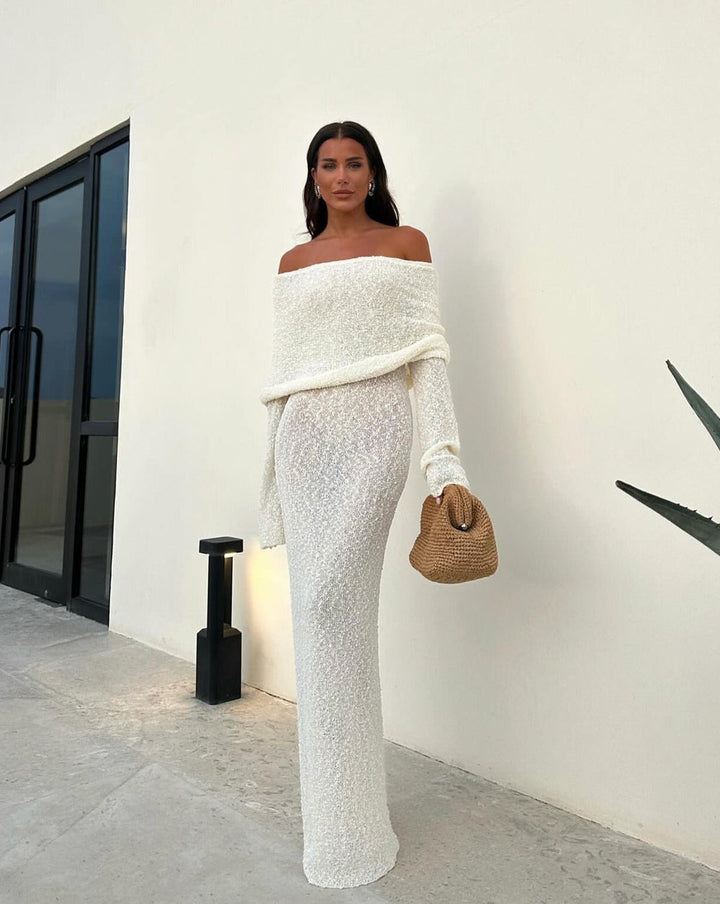 Women's Elegant Off-Shoulder Maxi Dress White
