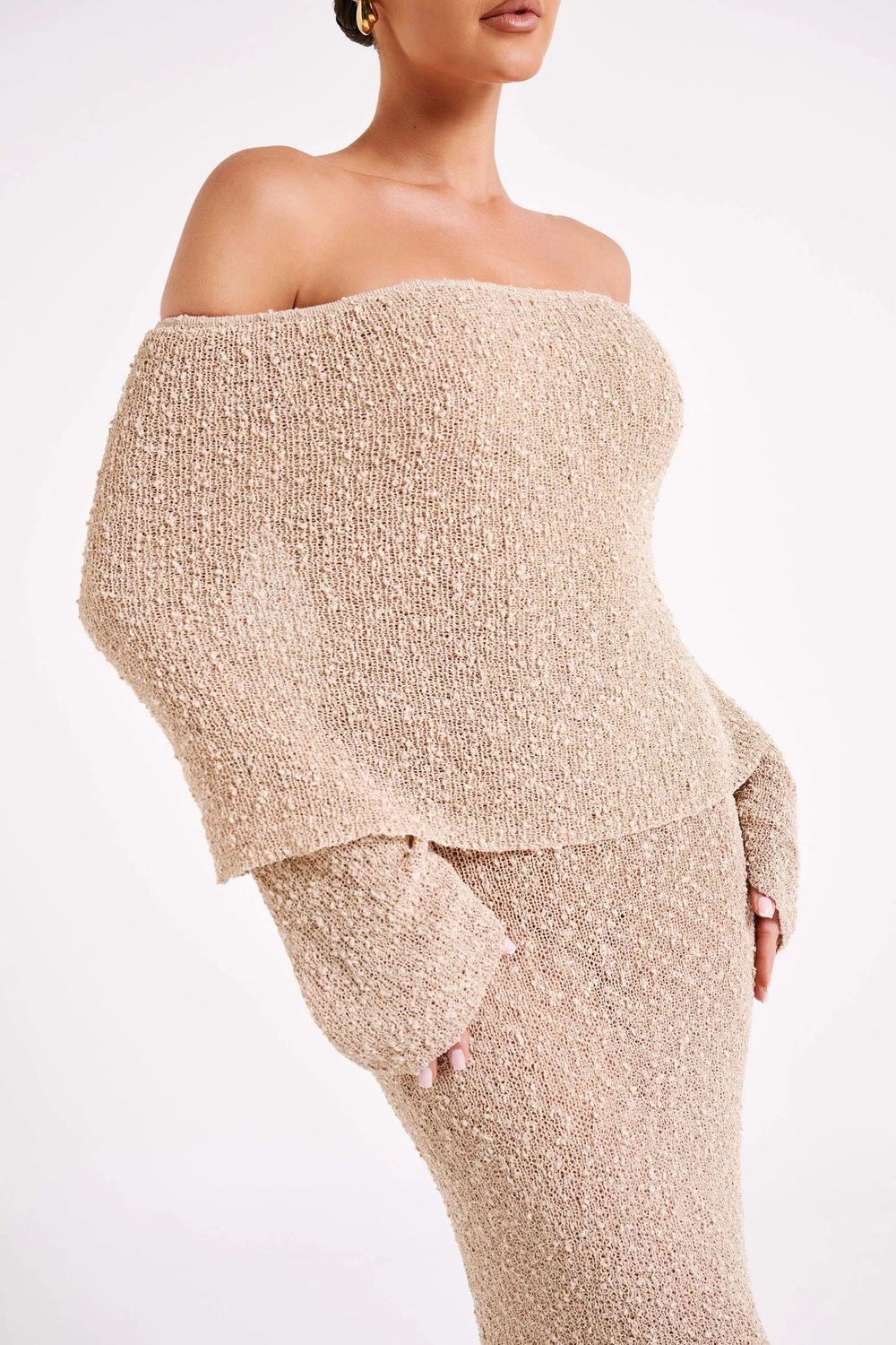 Women's Elegant Off-Shoulder Maxi Dress Khaki