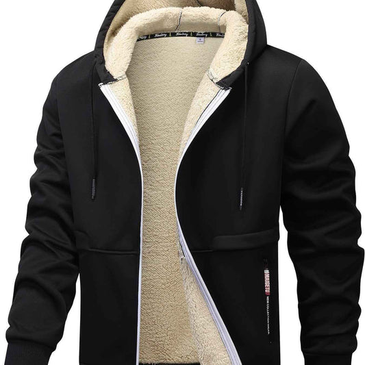 Men's Sherpa Zip-up Hoodie Winter Essential Knitwear Collection Black