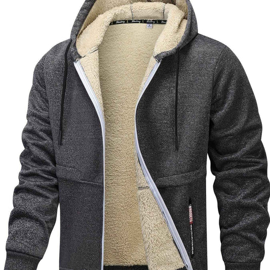 Men's Sherpa Zip-up Hoodie Winter Essential Knitwear Collection Dark Grey