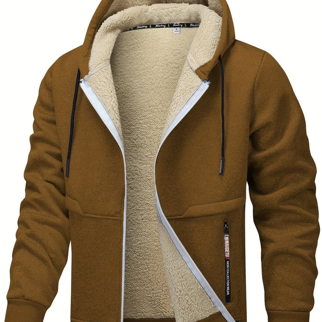 Men's Sherpa Lined Zip-Up Hoodie Rust