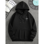 Men's Casual Hoodie - Regular Fit - Compass Print - Cotton - Drawstring Hood Black