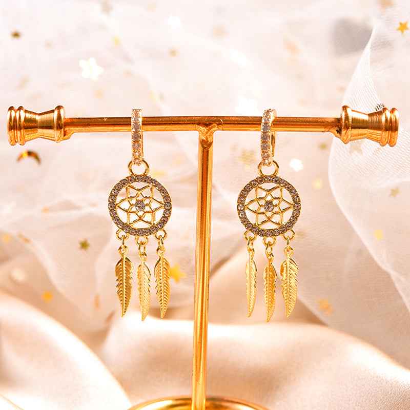 14k Solid Gold Dreamcatcher Earrings