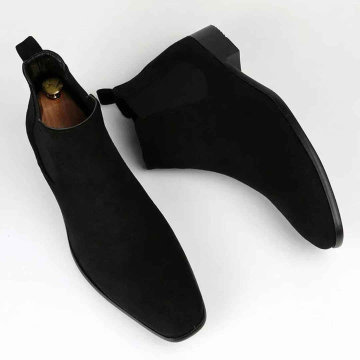 Men's Square Toe Slip-On Ankle Boots | Low Heel Style Black