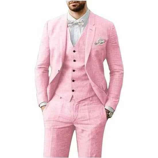 Men's Stylish Casual Linen Suit Pink