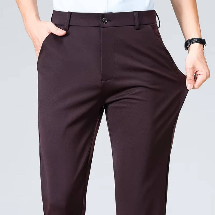 Men's Slim Fit Lightweight Stretch Dress Trousers Burgundy