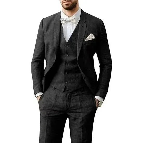 Men's Stylish Casual Linen Suit Black