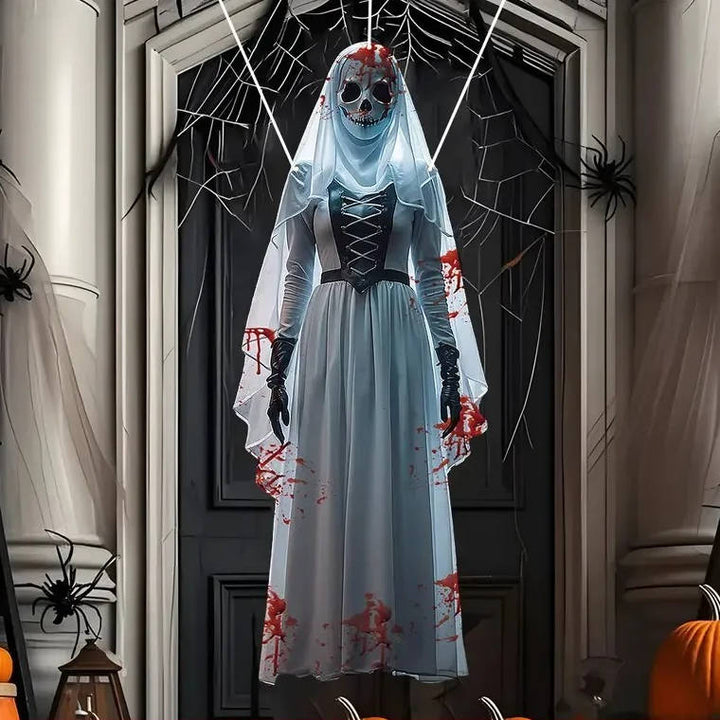 Halloween hängende Dekoration „Totenkopfbraut“ - wetterbeständiger Stoff, Haken inklusive