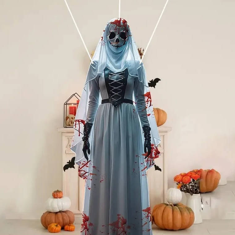 Halloween's Skull Bride Hanging Decoration - Weather Resistant with Hooks