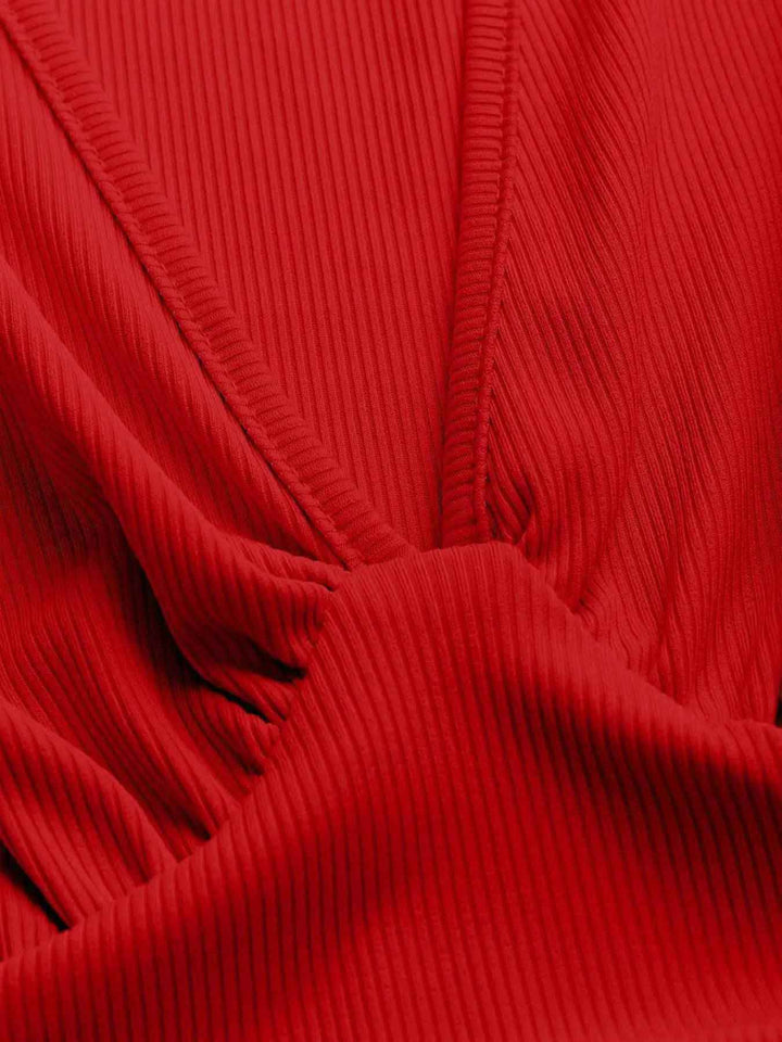 Women's Rib Knit Sleeveless Jumpsuit, Deep V Neck Wide Leg Design